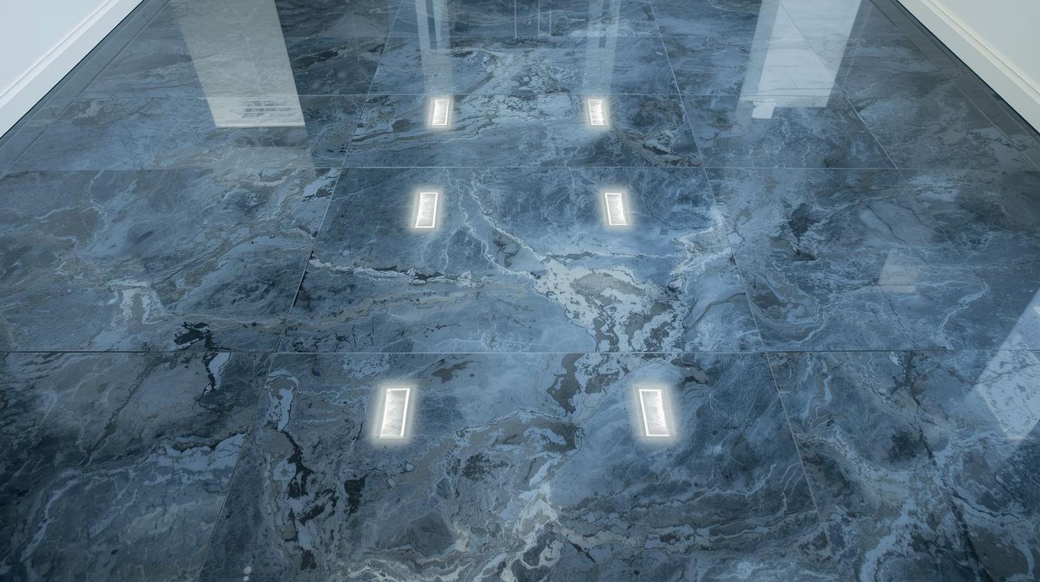 Piso epóxico de gran formato con acabado brillante en interior arquitectónico